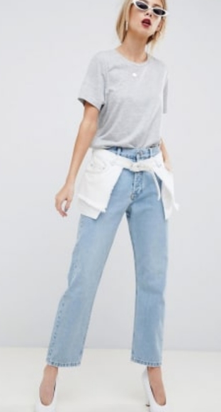 ASOS Straight Leg Jeans with Deconstructed Overlay - Picture 2 of 7